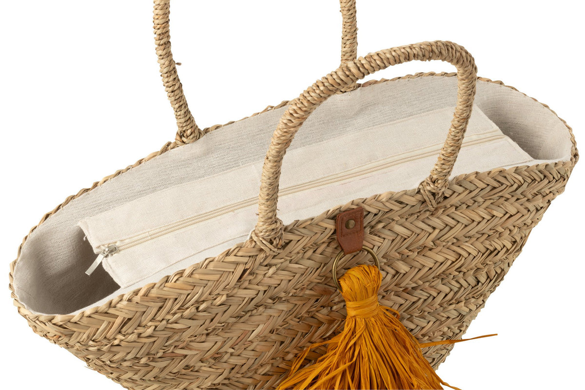 J-Line Strandtas Kwasten Zeegras/Raphia Naturel/Oker