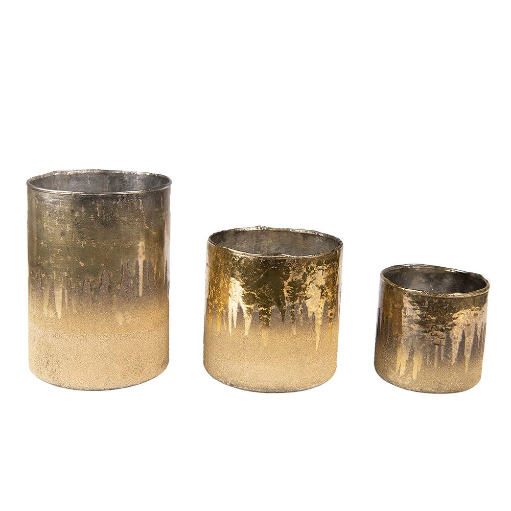 Theelichthouder Ø 10x10 cm Goudkleurig Bruin Glas Waxinelichthouder