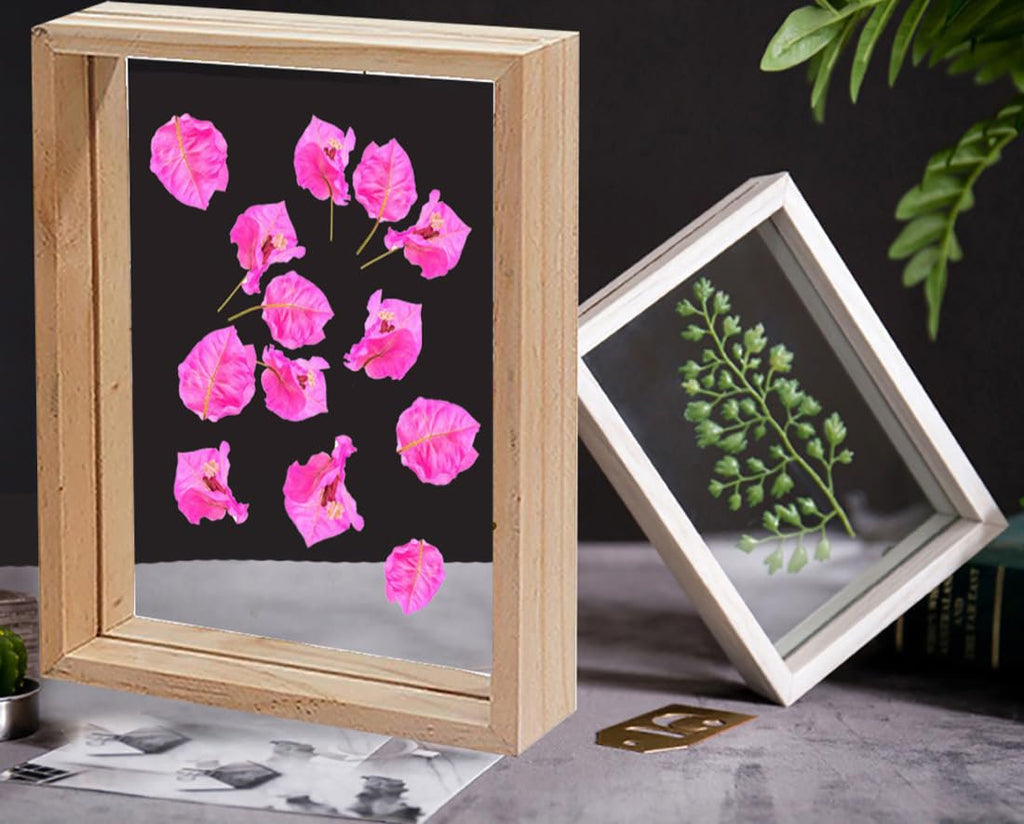 Houten rechthoekig decorframe – verwisselbare droge bloeminzet – natuurlijk hout en acryl – 7,5 x 5,5 inch