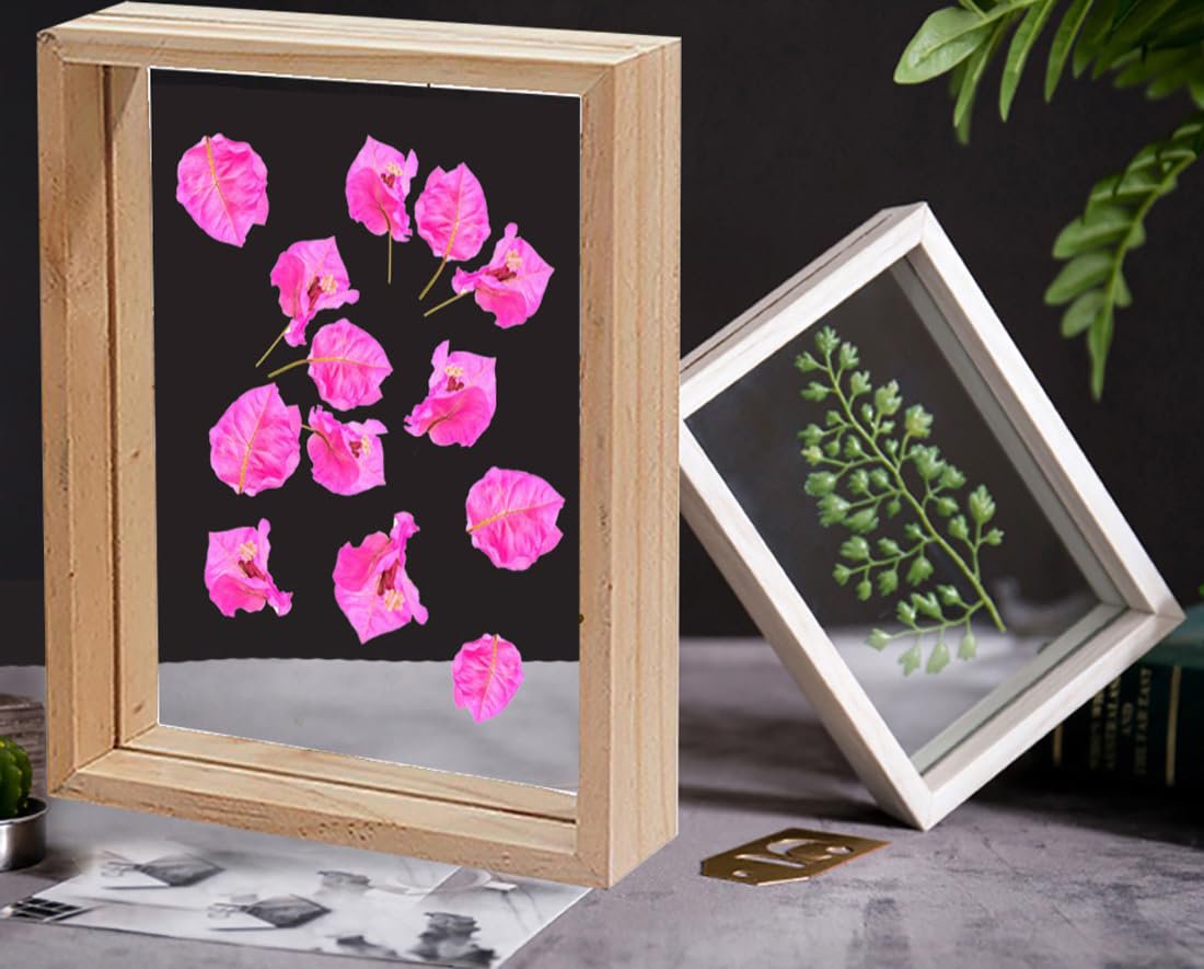Houten rechthoekig decorframe – verwisselbare droge bloeminzet – natuurlijk hout en acryl – 7,5 x 5,5 inch