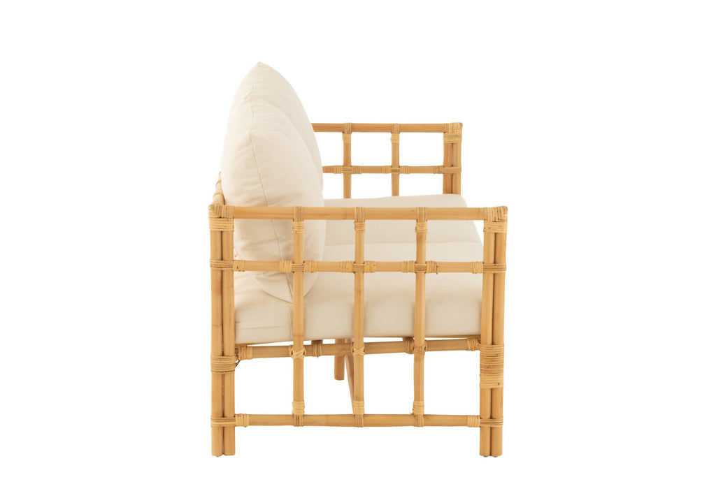 J-Line sofa Elise + kussen 2 Personen - rotan/textiel - naturel/wit
