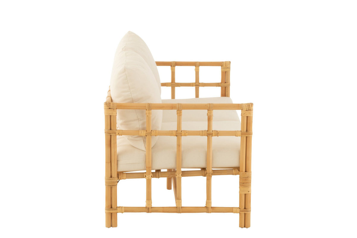 J-Line sofa Elise + kussen 2 Personen - rotan/textiel - naturel/wit