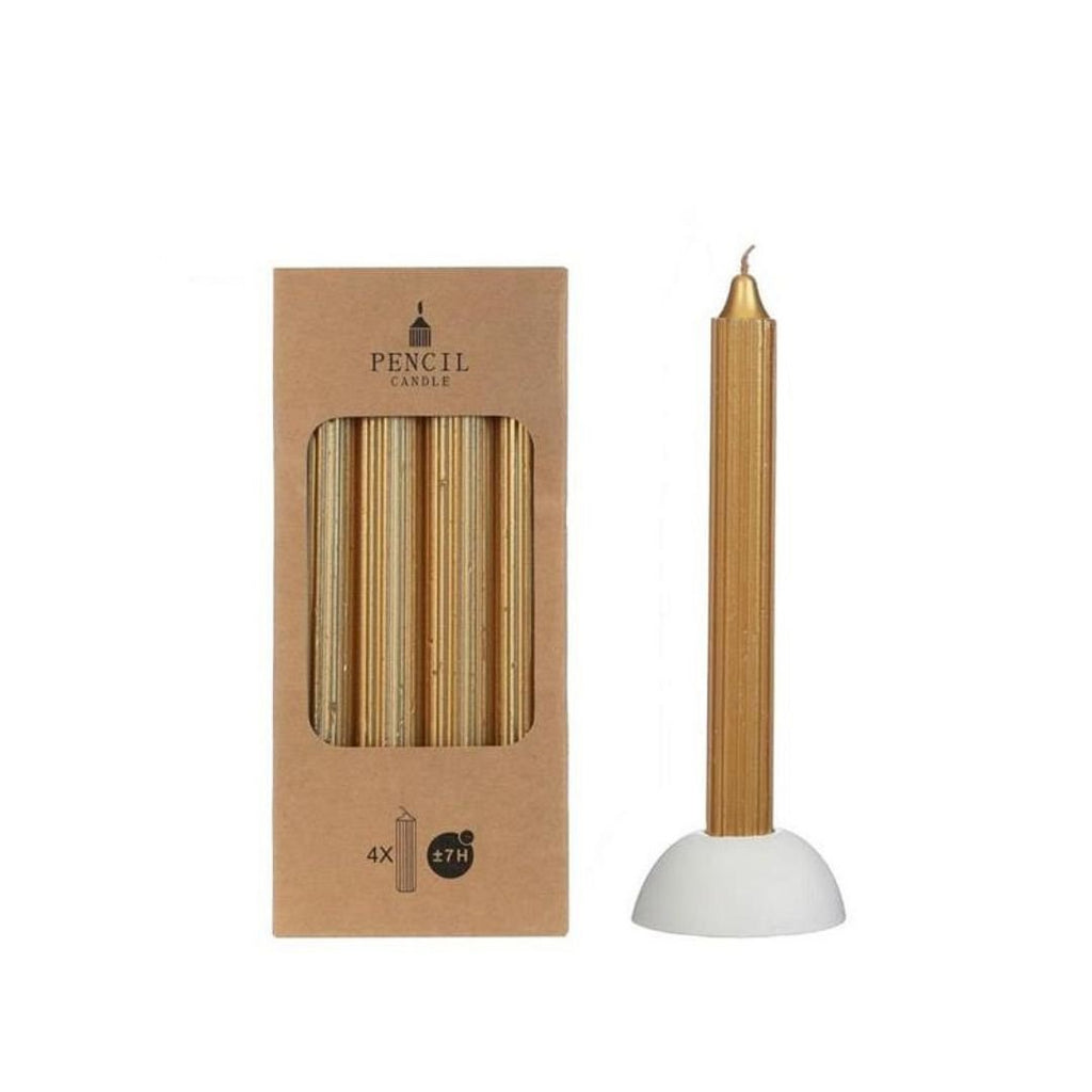 Potlood kaarsen H.20 Ø2,2 cm gouden metalen set 4