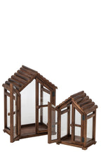 J-Line Lantaarns - dennenhout - bruin - set van 2