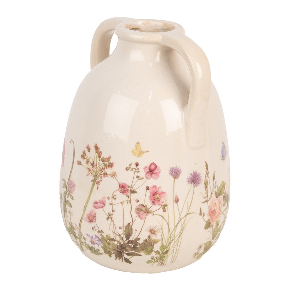 Vaas Ø 16x22 cm Beige Roze Keramiek Bloemen