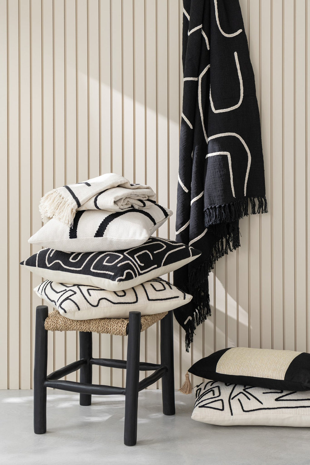J-Line Plaid Strepen/Bogen Katoen Zwart/Wit
