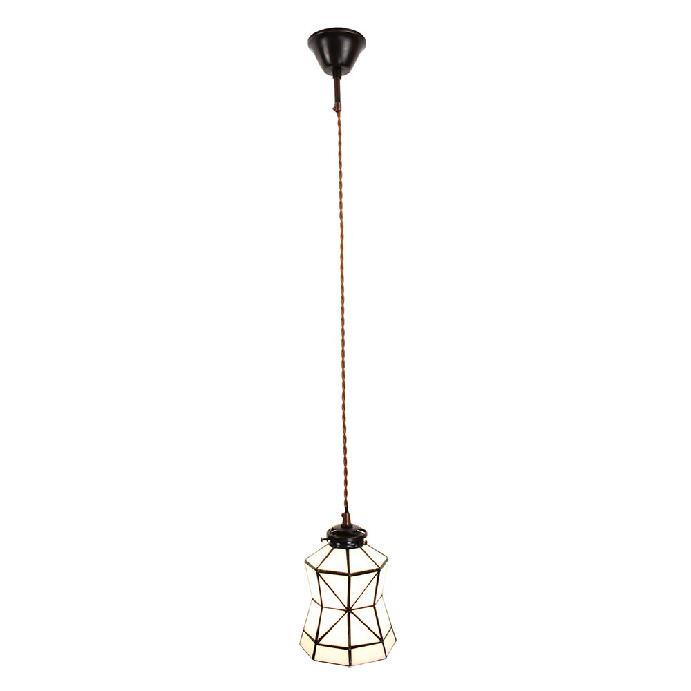 Hanglamp Tiffany Ø 15x115 cm wit Bruin Glas Hanglamp Eettafel