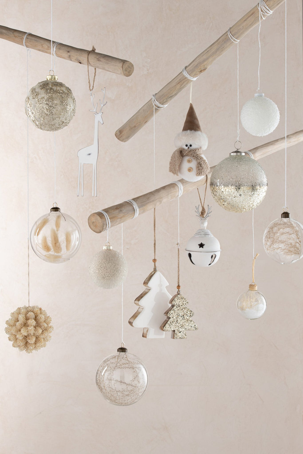 J-Line kerstbal Gedroogde Pampas - glas - transparant - M - doos van 4
