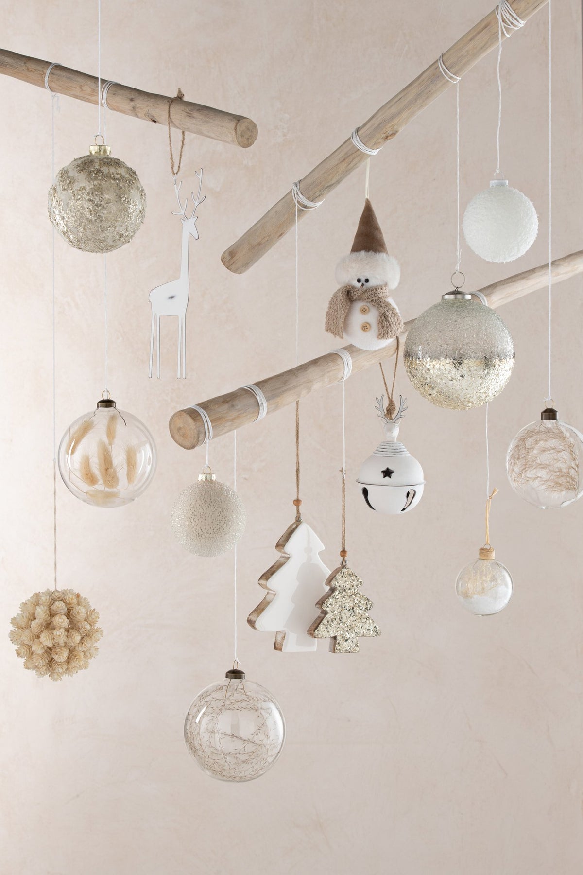 J-Line kerstbal Gedroogde Pampas - glas - transparant - M - doos van 4