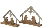J-Line Kerststal op voet - mangohout - gebroken wit/naturel - large