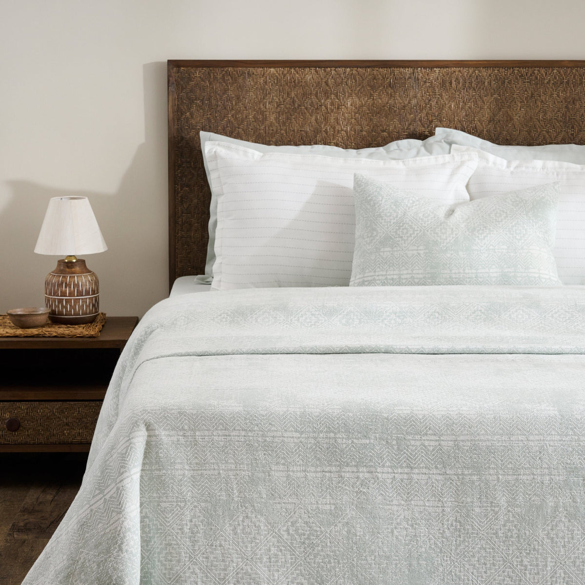 Bedset | Geometrisch motief van jacquard | Koning, 7-delige set | Antiek kantklatergoud