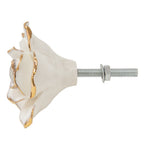 Deurknop Bloem 5 cm Wit Goudkledig Keramiek Meubelknop