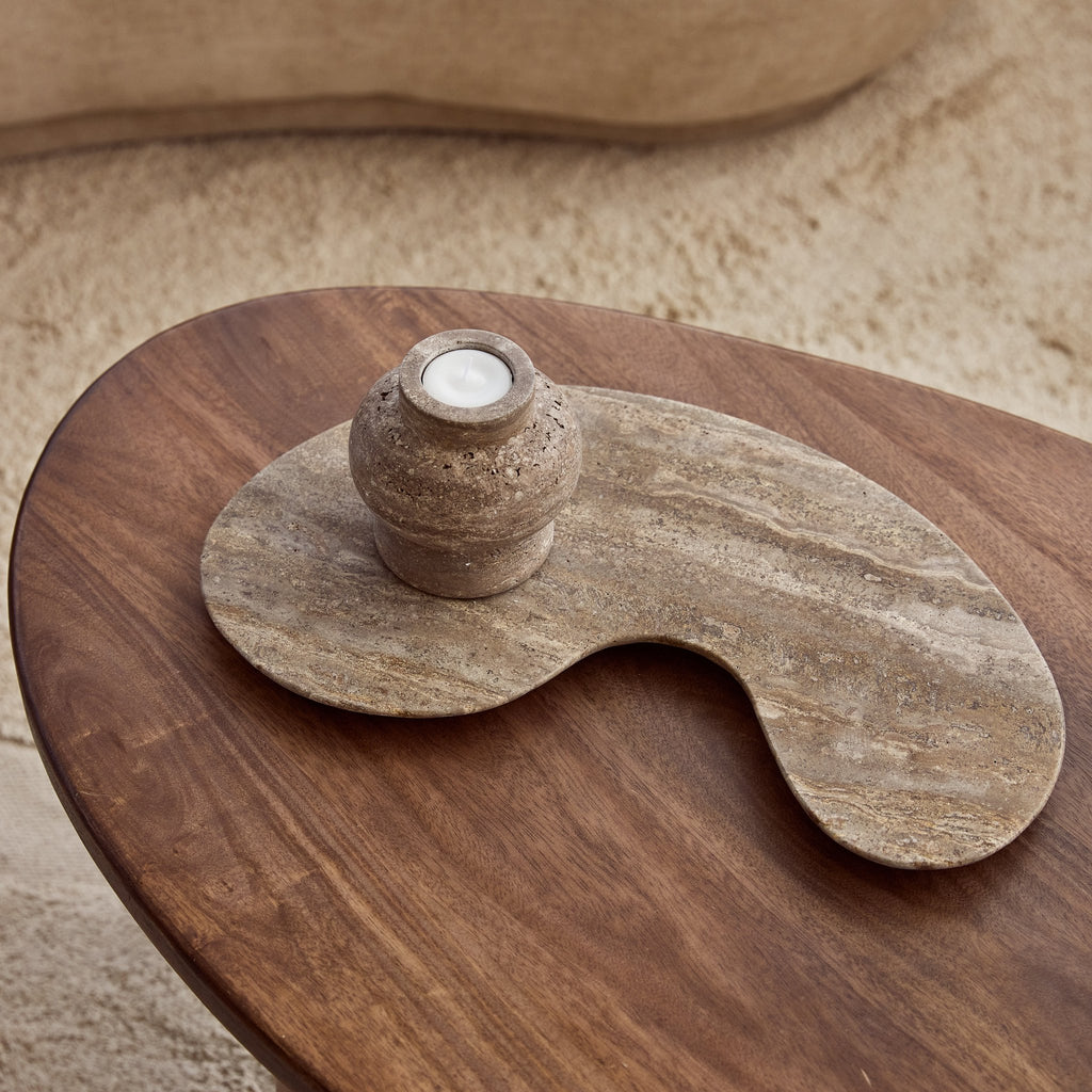 Organisch dienblad Titanium travertine kidney 40x23cm