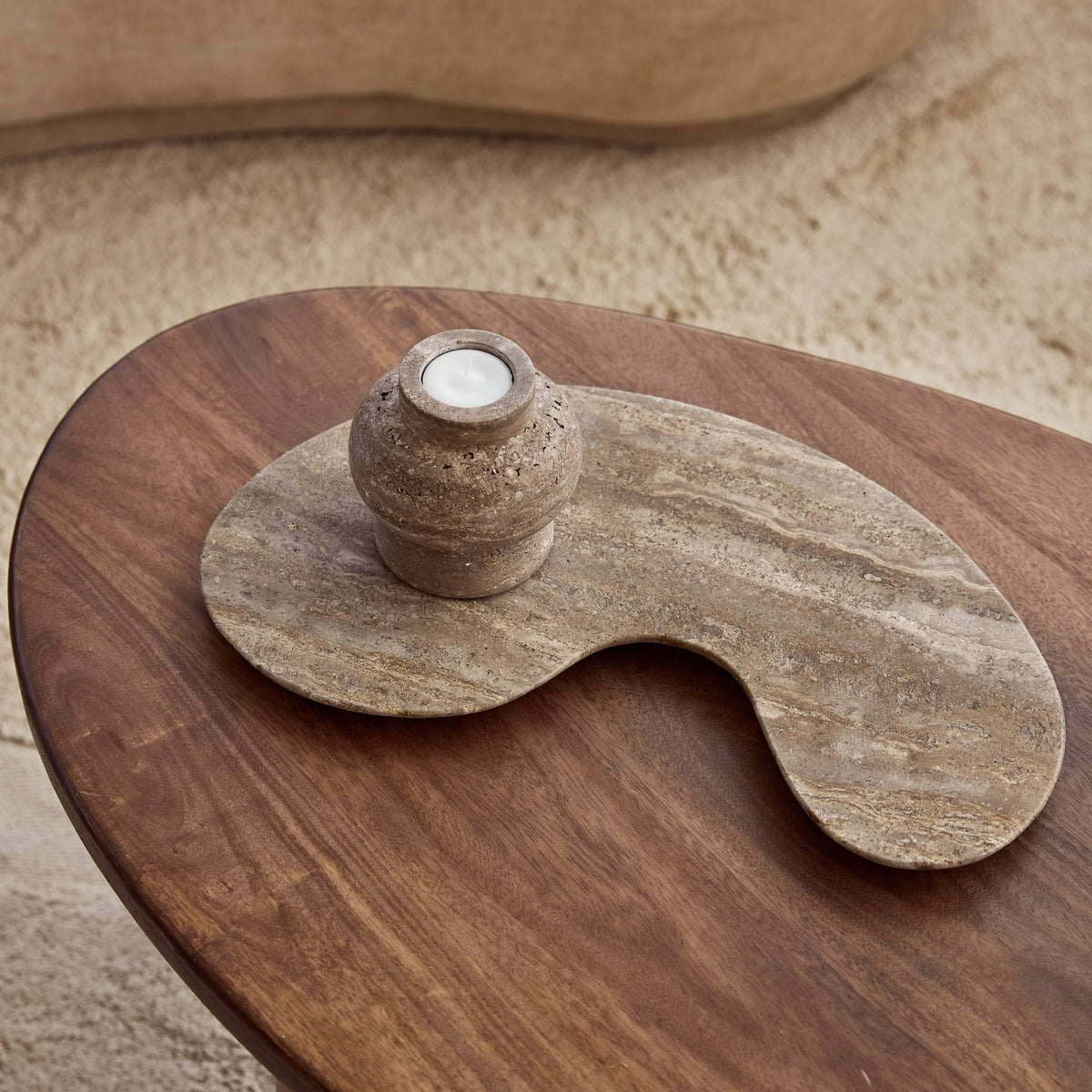 Organisch dienblad Titanium travertine kidney 40x23cm