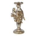 Kaarsenhouder 2 vogels met bloem hars zilver 13,6x11x28,7cm