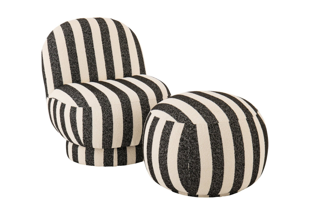J-Line loungestoel Gestreept - textiel - zwart/gebroken wit