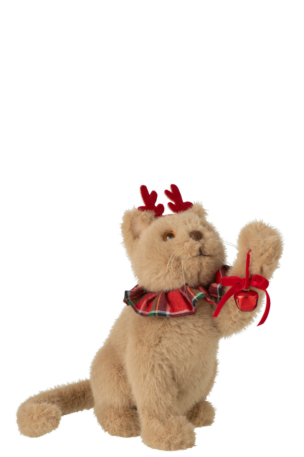 J-Line Kat met haarband - stof - beige/kerstrood