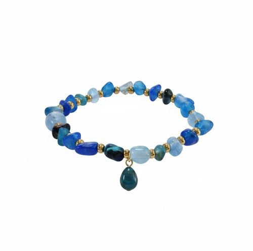Dames armband blauwe Agaat met goudkleurige RVS tussenkralen