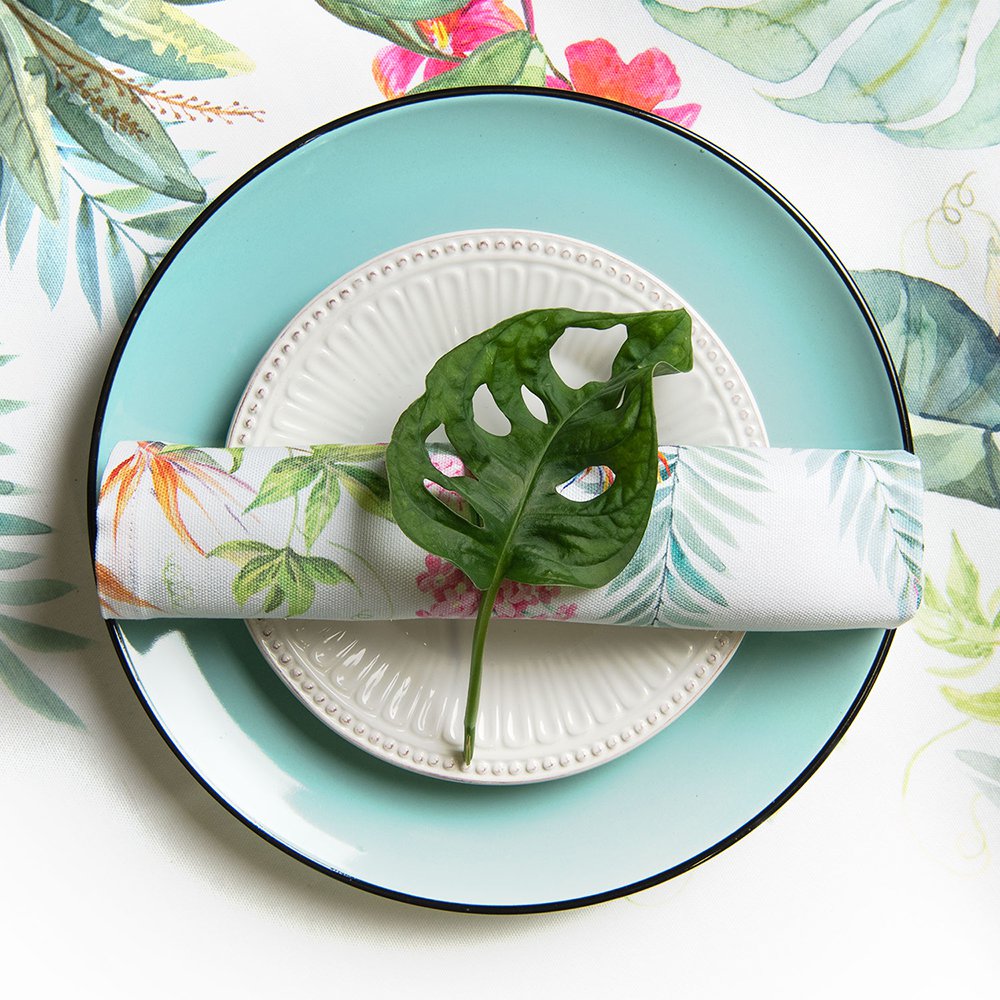Placemats Set van 6 48x33 cm Wit Groen Katoen Jungle Botanics Tafelmat