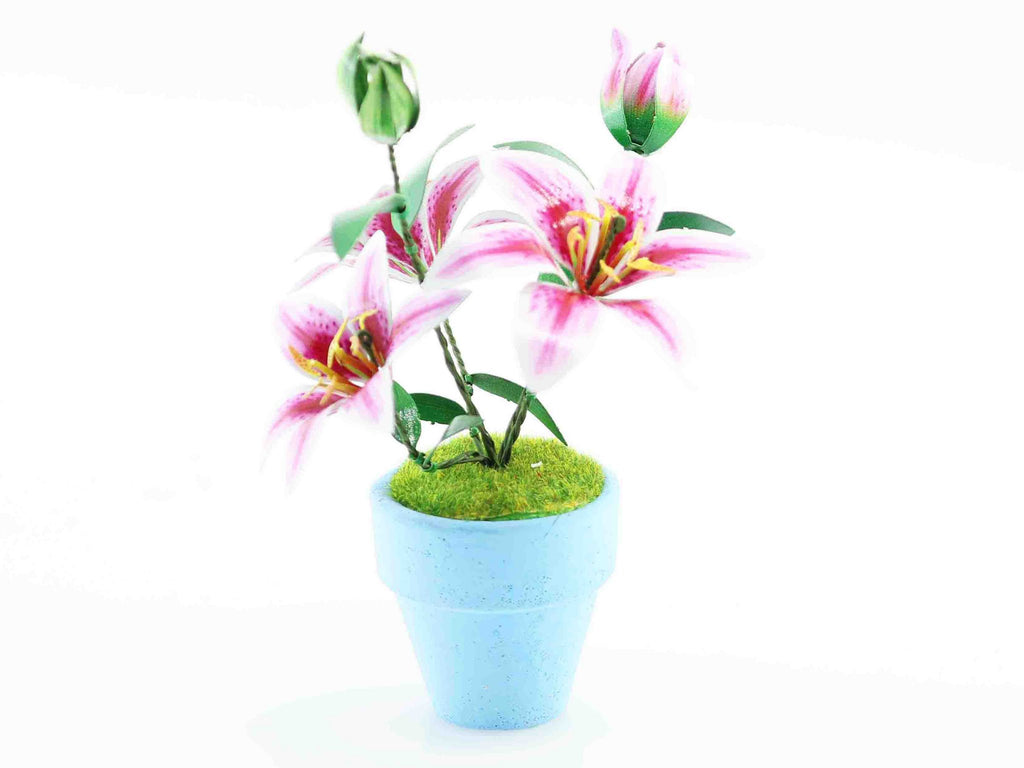 Bouwpakket 3D Model DIY Roze Lelies in Pot- gekleurd- metaal