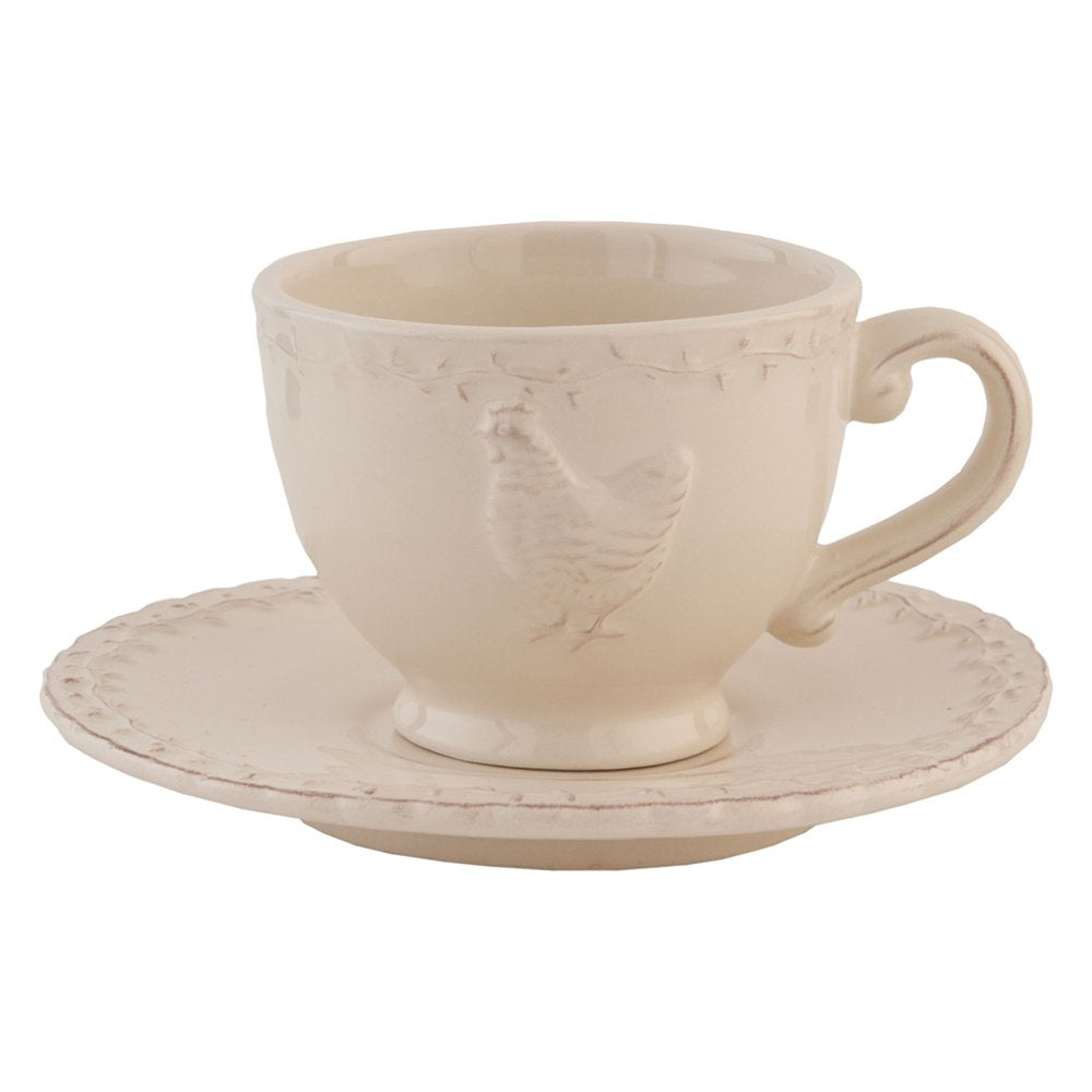 Kop en Schotel 200 ml Beige Keramiek Kip Servies