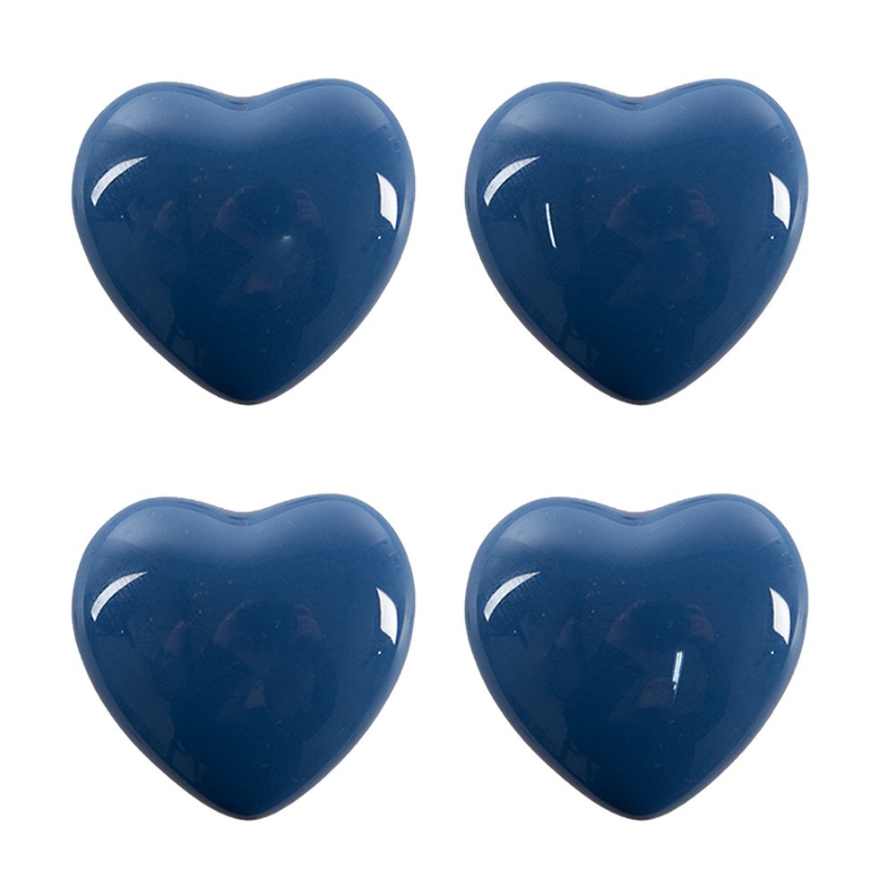 Deurknop Set van 4 Hart Ø 4 cm Blauw Keramiek Meubelknop