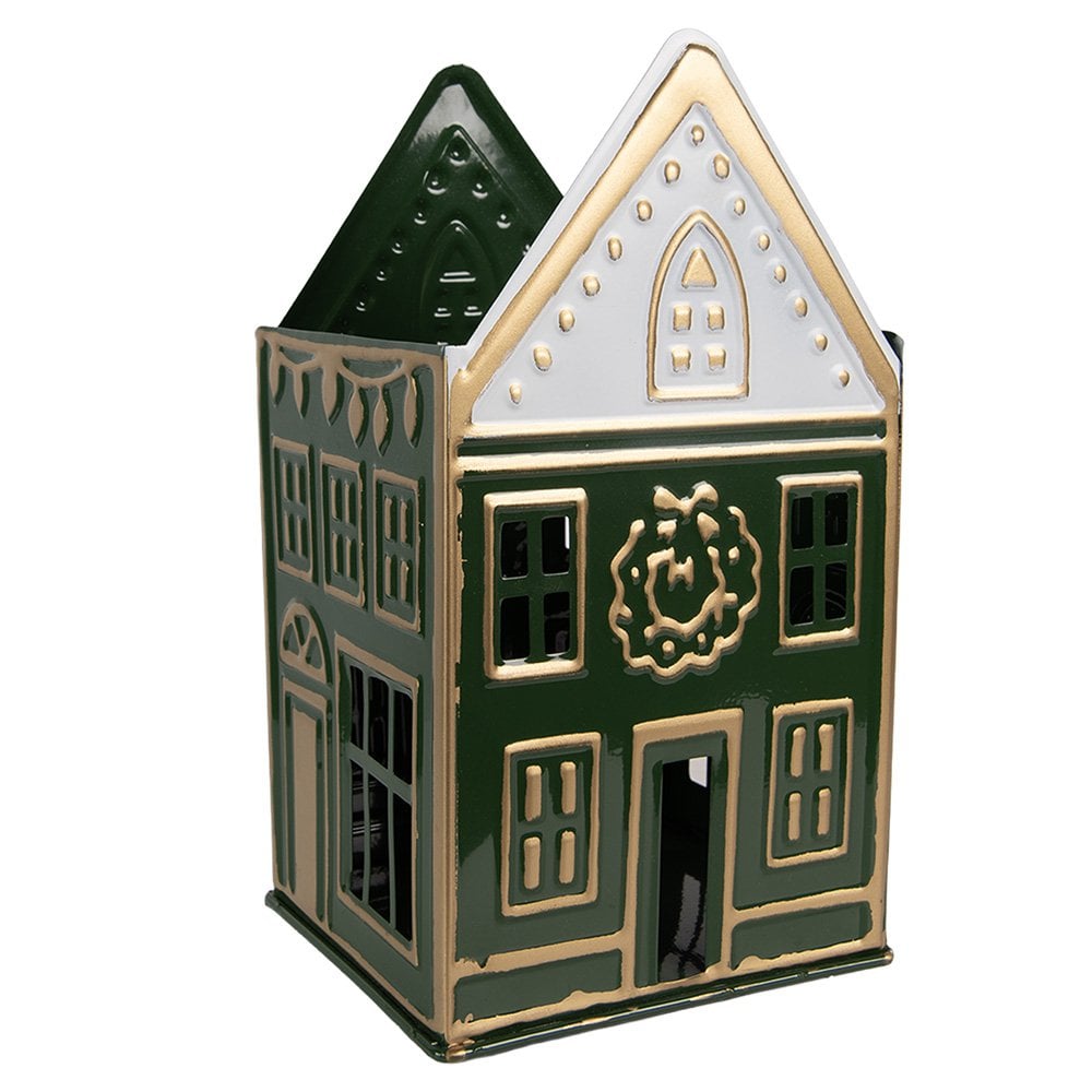 Waxinelichthouder Huis 14x12x25 cm Groen Metaal