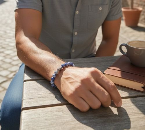 Herenarmband Sodaliet 8 mm met Boeddha kraal