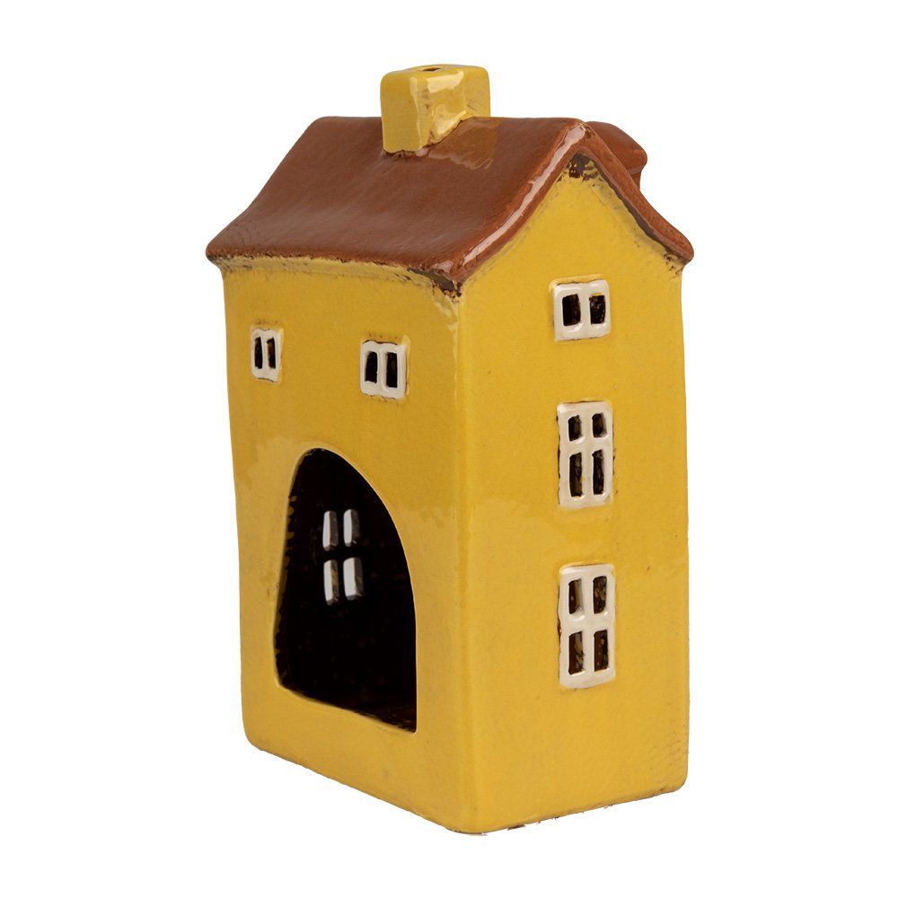 Waxinelichthouder Huis 12x8x18 cm Geel Bruin Keramiek Theelichthouder