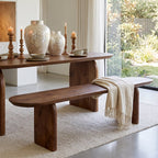 Bullnose mangohouten eetkamerbank bruin