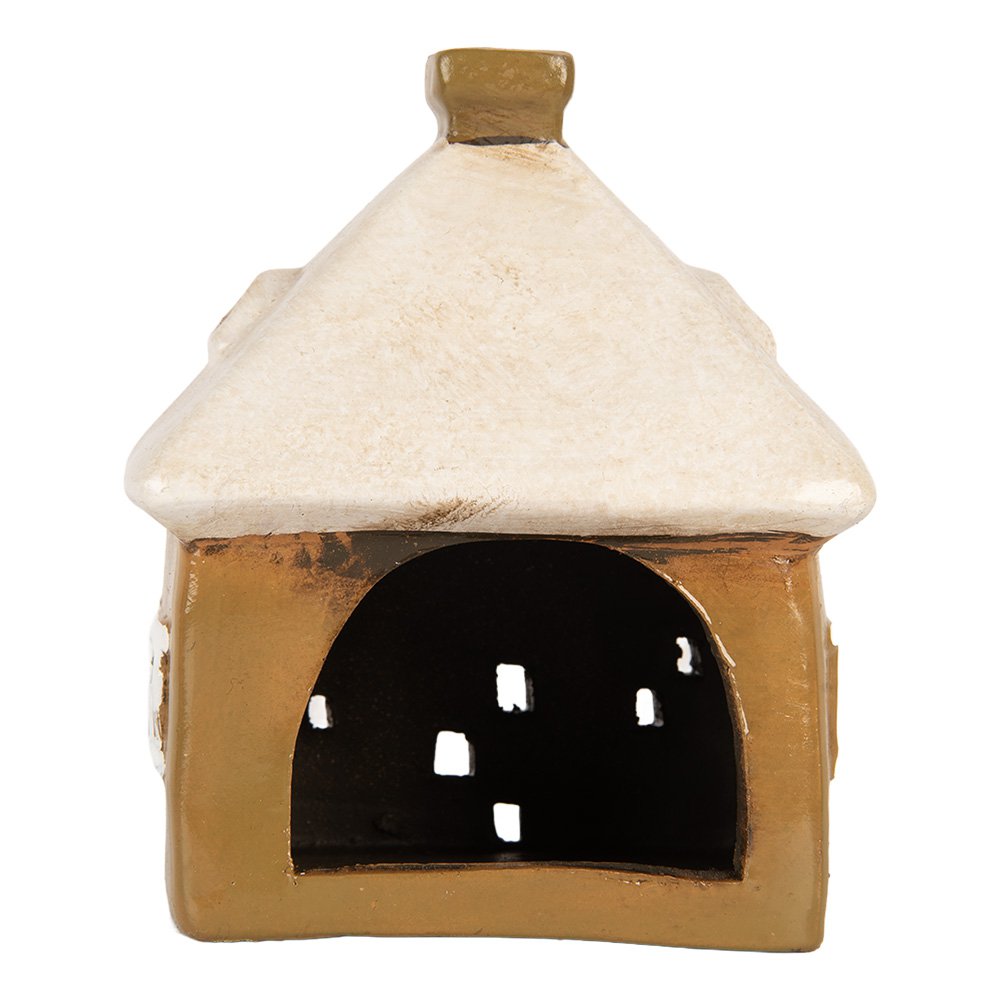 Waxinelichthouder Huis 12x9x14 cm Bruin Keramiek