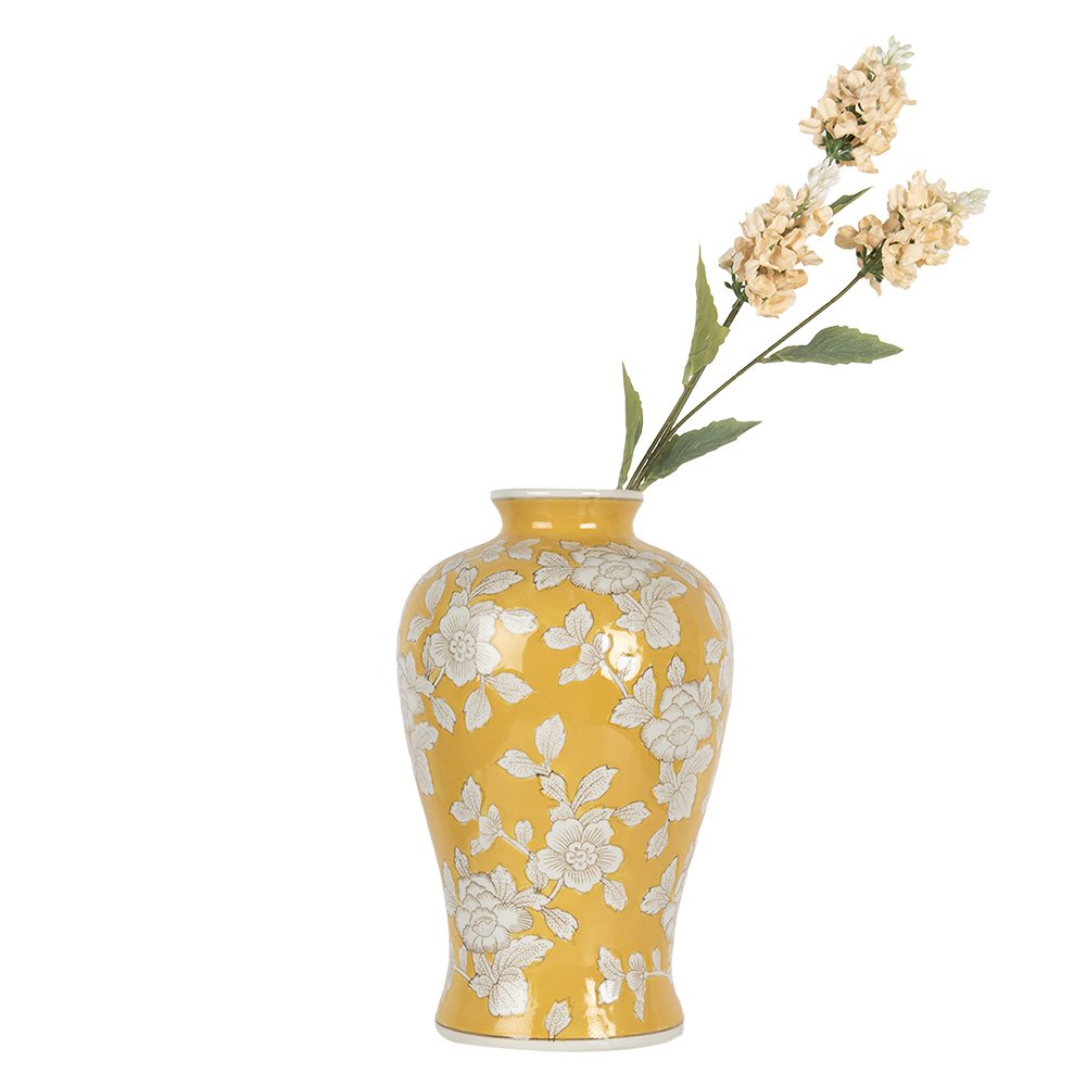 Vaas Ø 19x32 cm Geel Wit Keramiek Bloemen