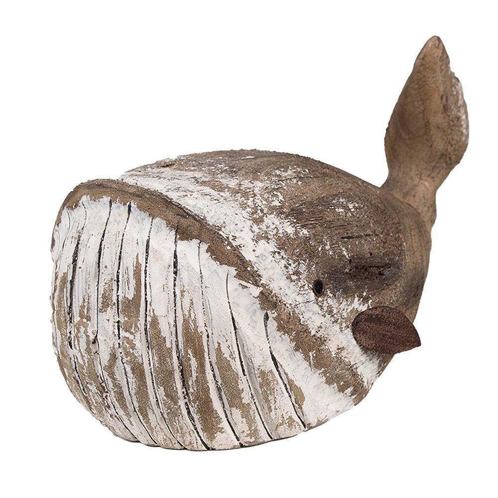 Decoratie Beeld Walvis 21 cm Bruin Wit Hout