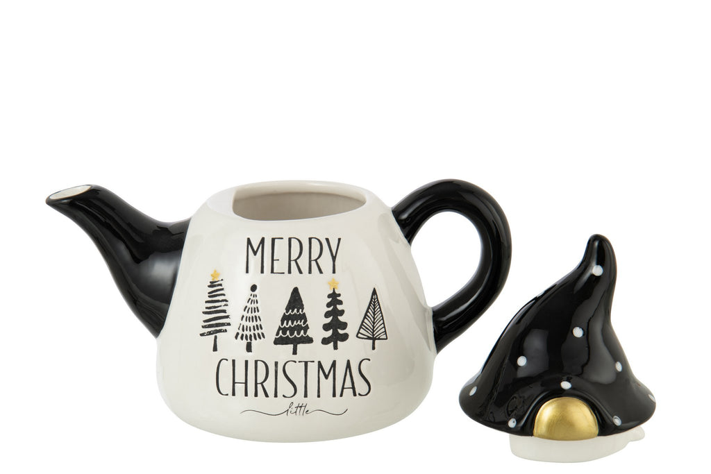 J-Line theepot Kerstmis Dolomiet - keramiek - zwart/wit
