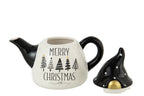 J-Line theepot Kerstmis Dolomiet - keramiek - zwart/wit