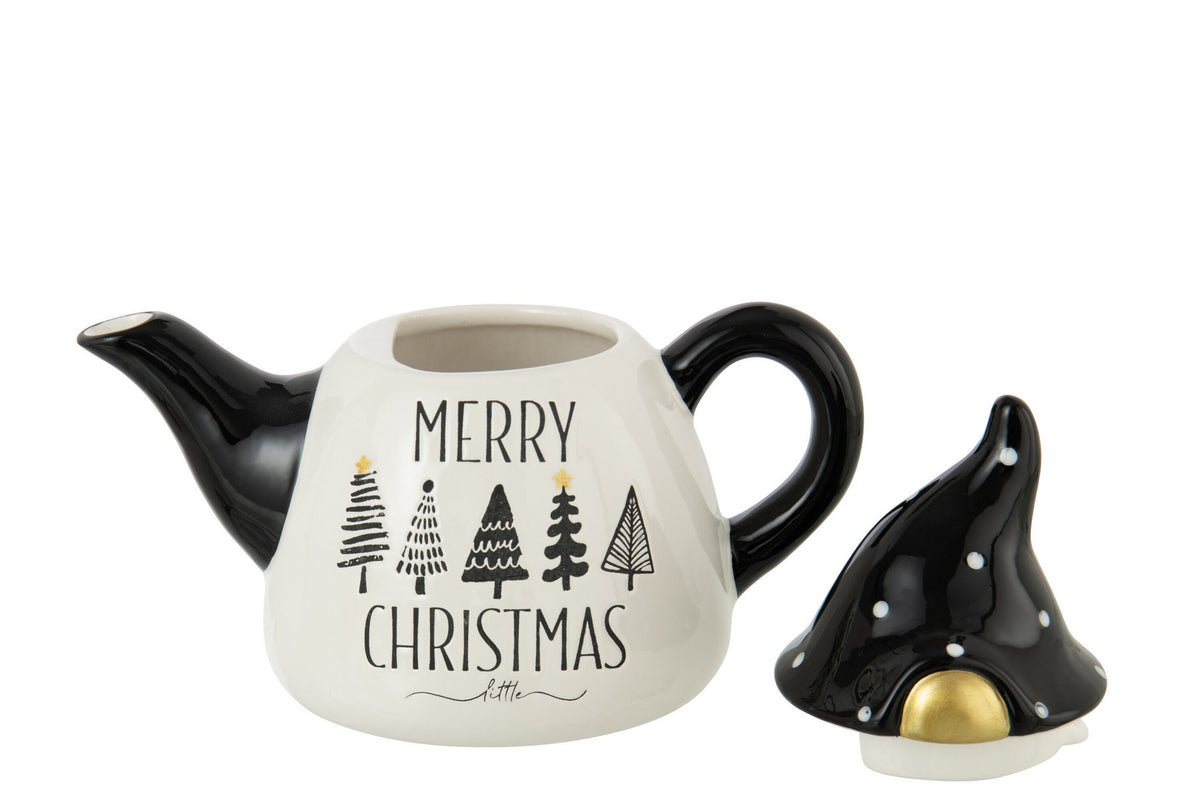 J-Line theepot Kerstmis Dolomiet - keramiek - zwart/wit