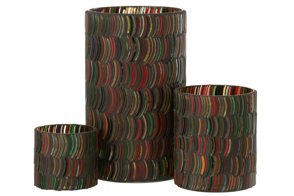 J-Line windlicht Mozaiek Curve - glas - mix - large