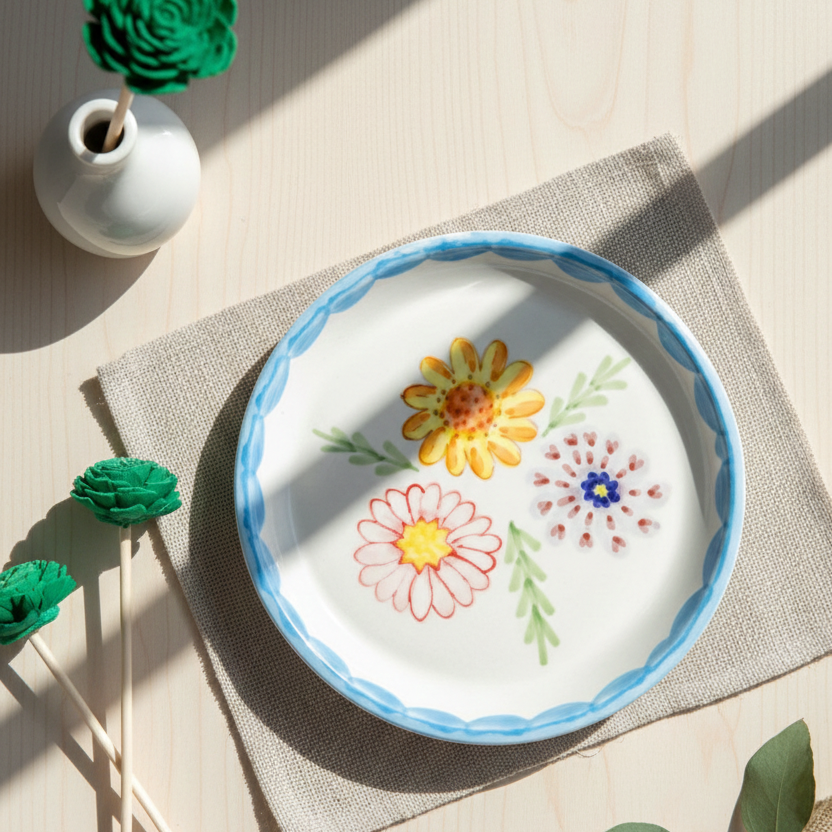 Bloemen dessertbord – geglazuurd keramiek – 5 inch – magnetron- en vaatwasserbestendig