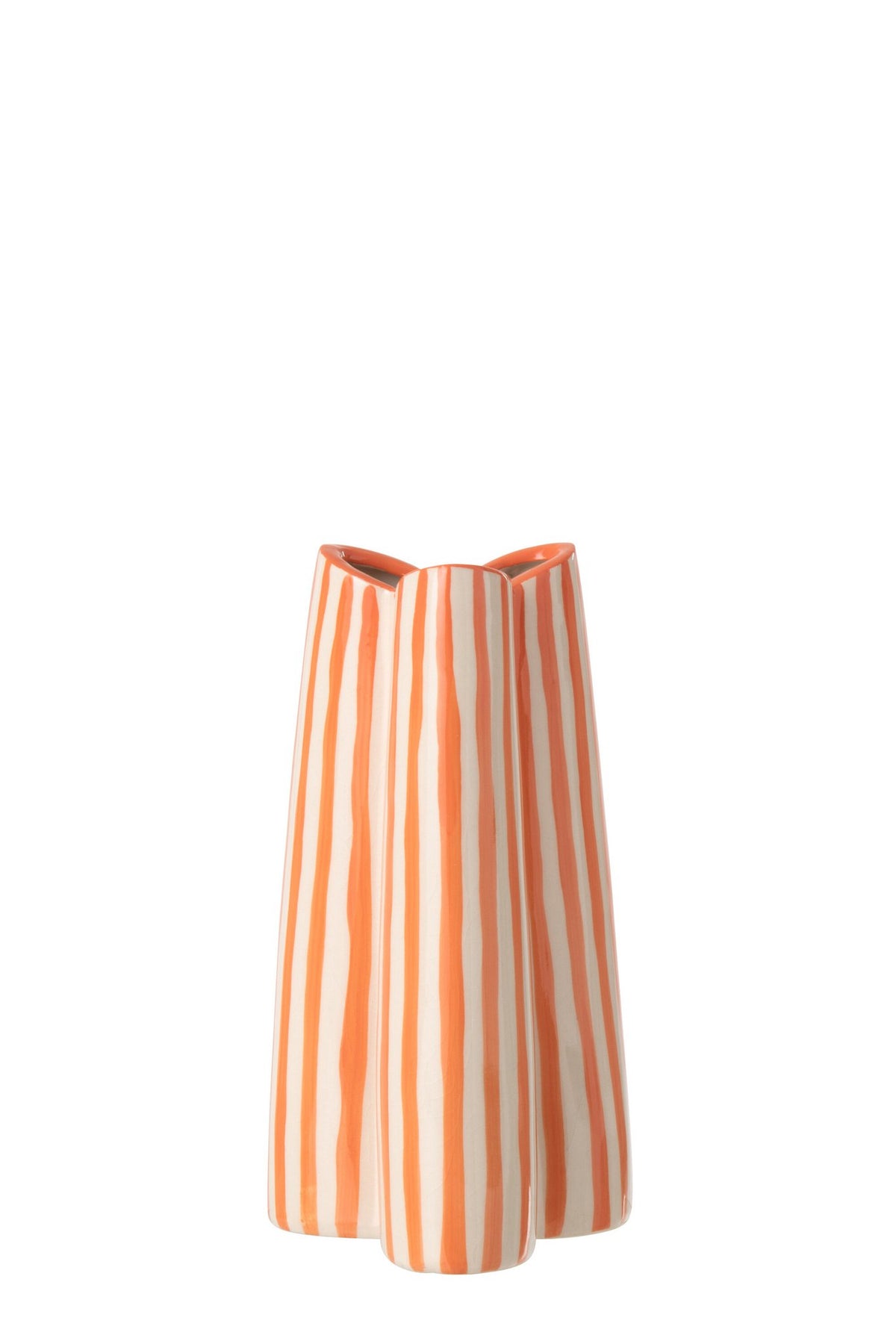 J-Line vaas Gestreept - keramiek - wit/oranje - S