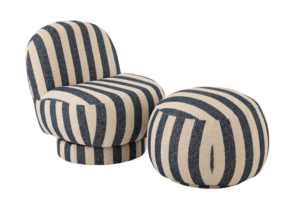 J-Line loungestoel Gestreept - textiel - blauw/gebroken wit