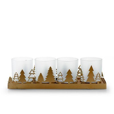 Houder met 4 glazen 'lando' goud 35x9x10 cm