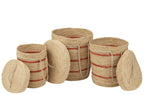 J-Line Set Van 3 Mand Strepen+Deksel Maïs Naturel/Rood