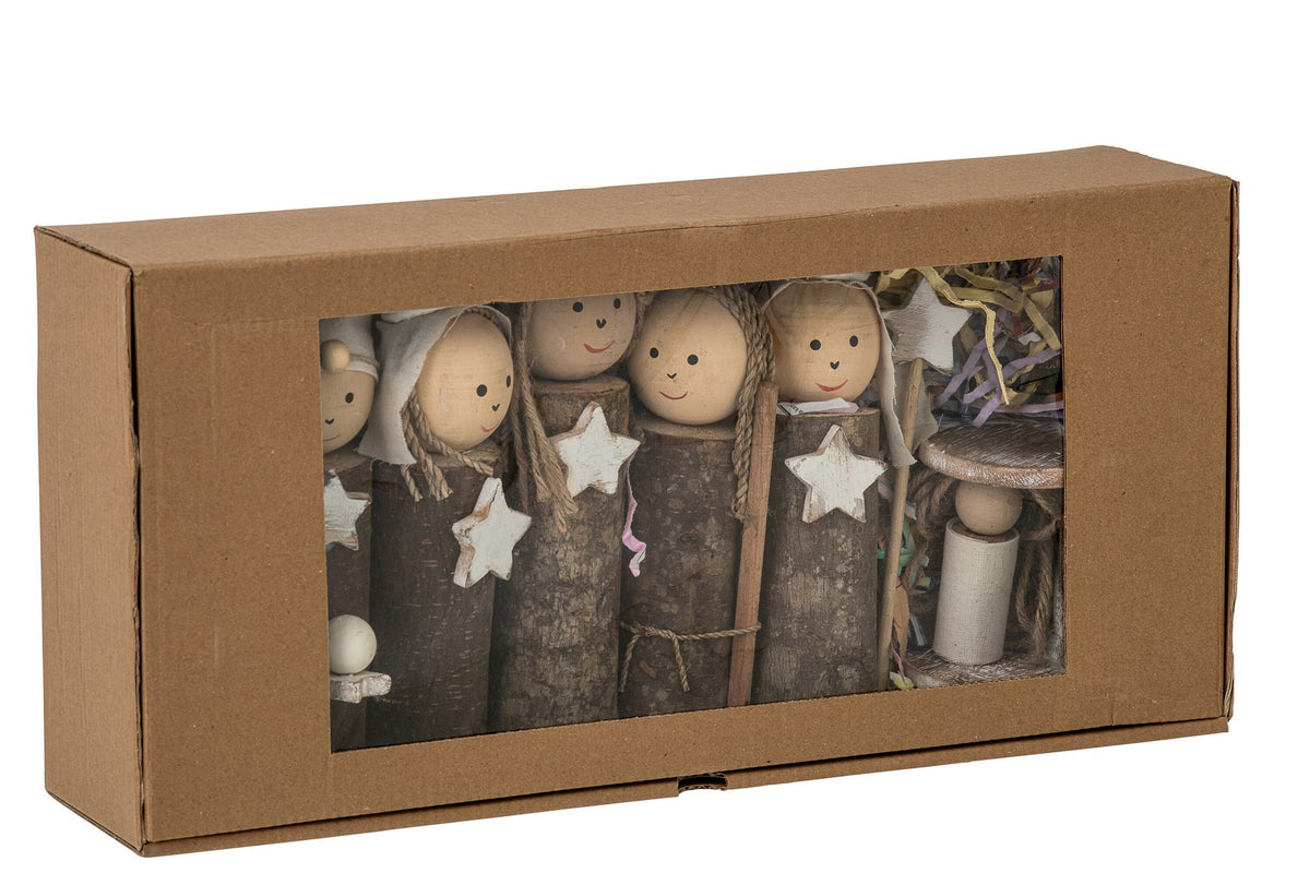 J-Line decoratie kerststal Koffer - hout - bruin/naturel