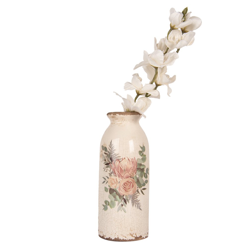 Vaas Ø 8x20 cm Beige Keramiek Bloemen