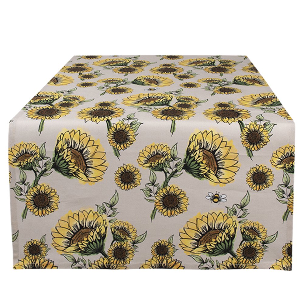 Tafelloper 50x140 cm Beige Geel Katoen Zonnebloemen Tafelkleed