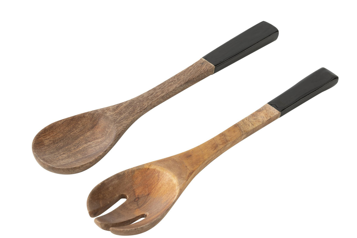 J-Line slabestek - mangohout - zwart/naturel - 2 stuks