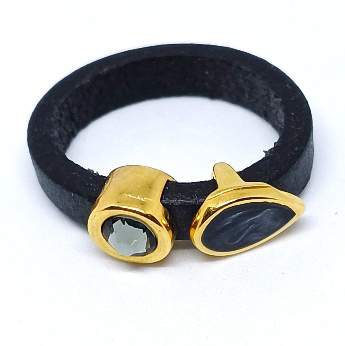 Fancy leren ringen Swarovski & emaille (set van 12 stuks)