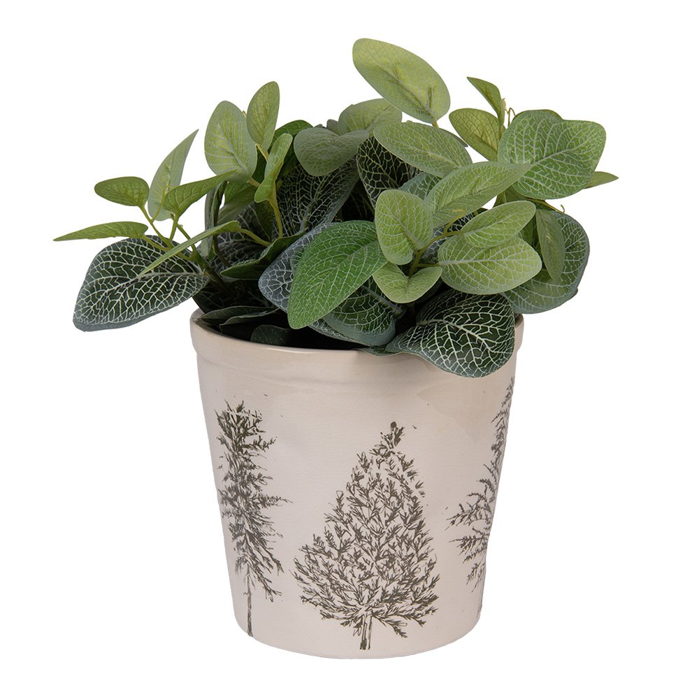 Bloempot Ø 17x16 cm Beige Groen Keramiek Dennenbomen