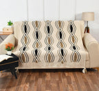 Plaid met beige zwart patroon – katoenen deken – natuurlijke geweven basis – 180x130 cm