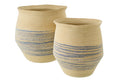 J-Line mand Gestreept - zeegras - naturel/blauw - set van 2